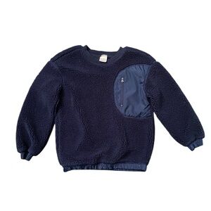 HANNA ANDERSSON Faux Shearling Crew Neck Sweatshirt in Navy Blue Kids US 10